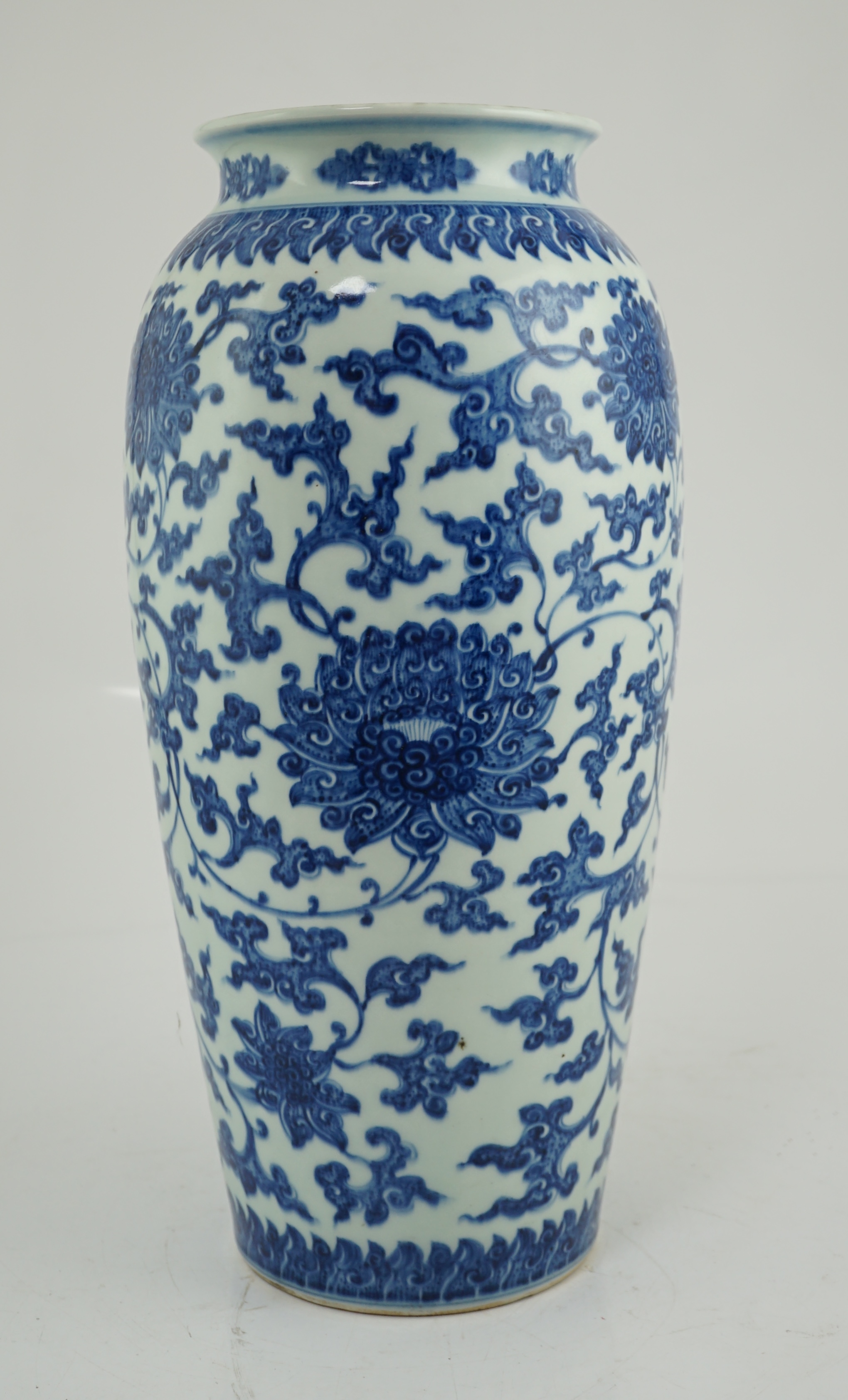 A large Chinese blue and white 'lotus' vase, late Qing dynasty